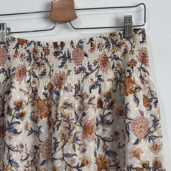 JOIE Skirt M Smocked Elastic Waist Tiered Floral Dot Lined Summer Spring Party‎ - Picture 3 of 10